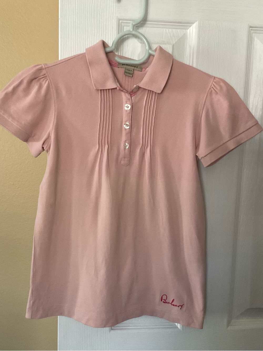 Burberry Girl’s Pink Short Puff Sleeves Cotton Polo Shirt 10Y-140cm